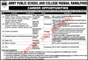 Army Public School & College Pasban Jobs 2023