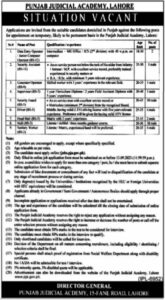 Situations Vacant at Punjab Judicial Academy